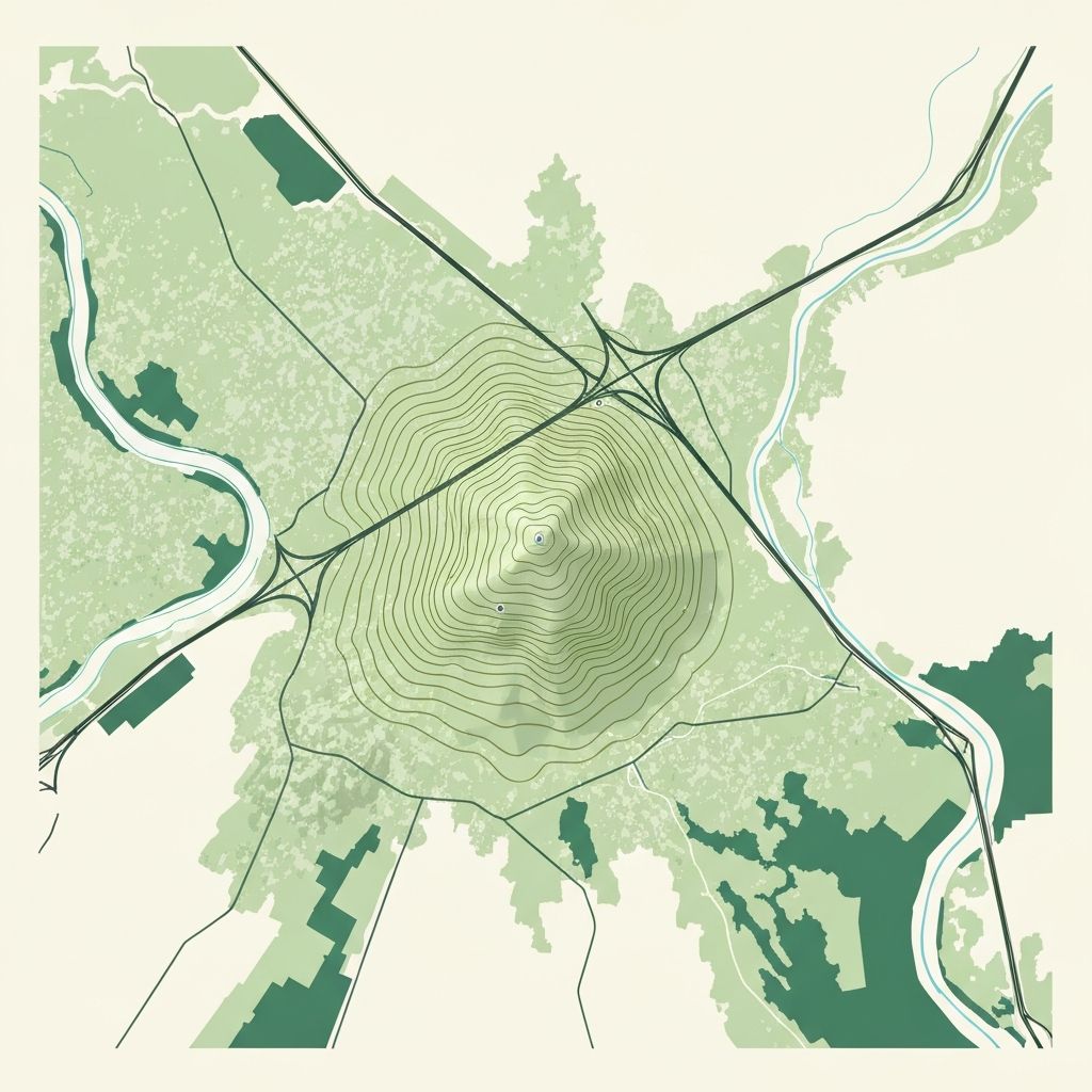 Mapa estilizado de La Fortuna, Costa Rica mostrando el punto de encuentro cerca del volcán Arenal.